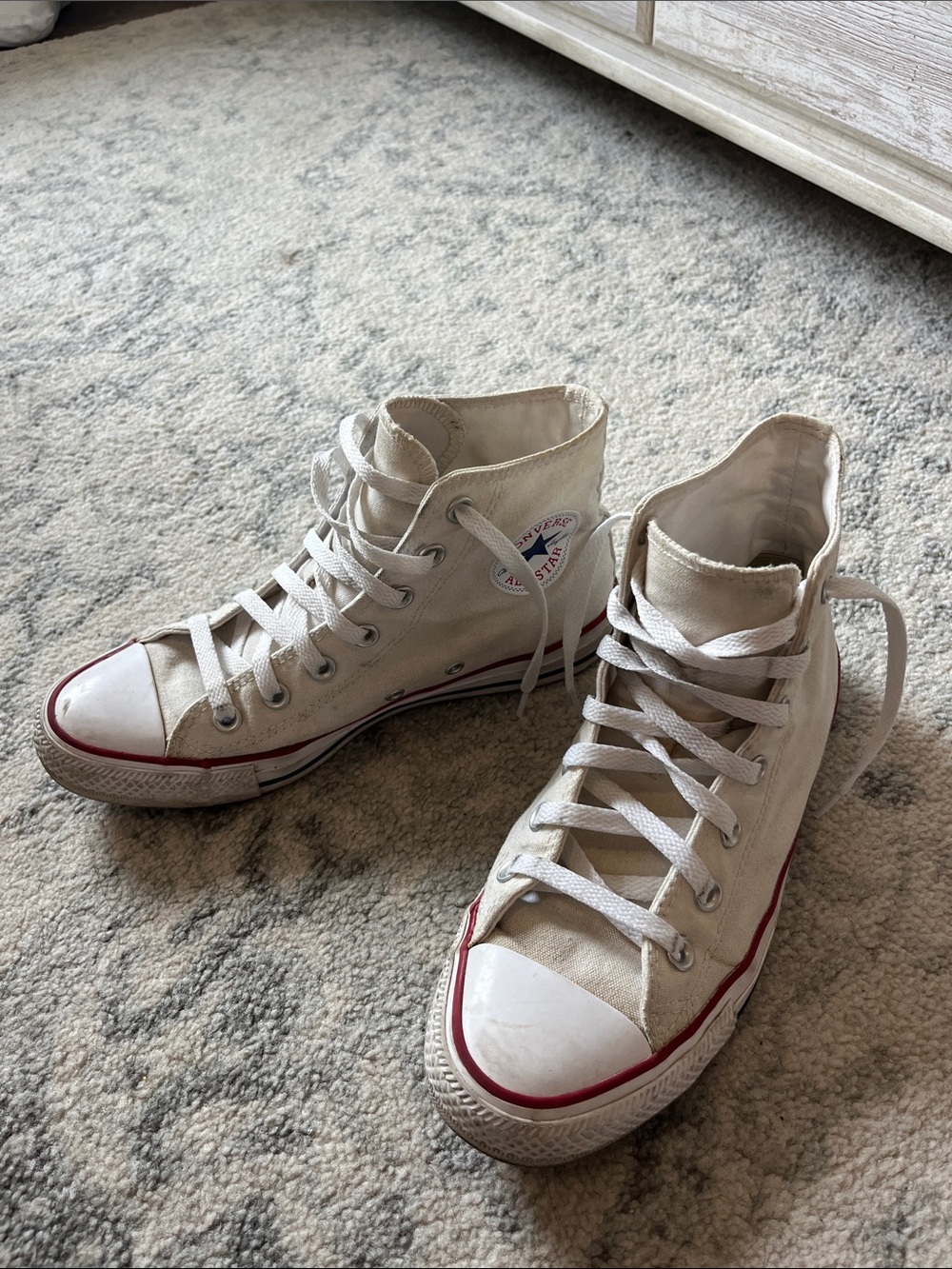 Converse High Top Sneakers in Off-White with Red Trim